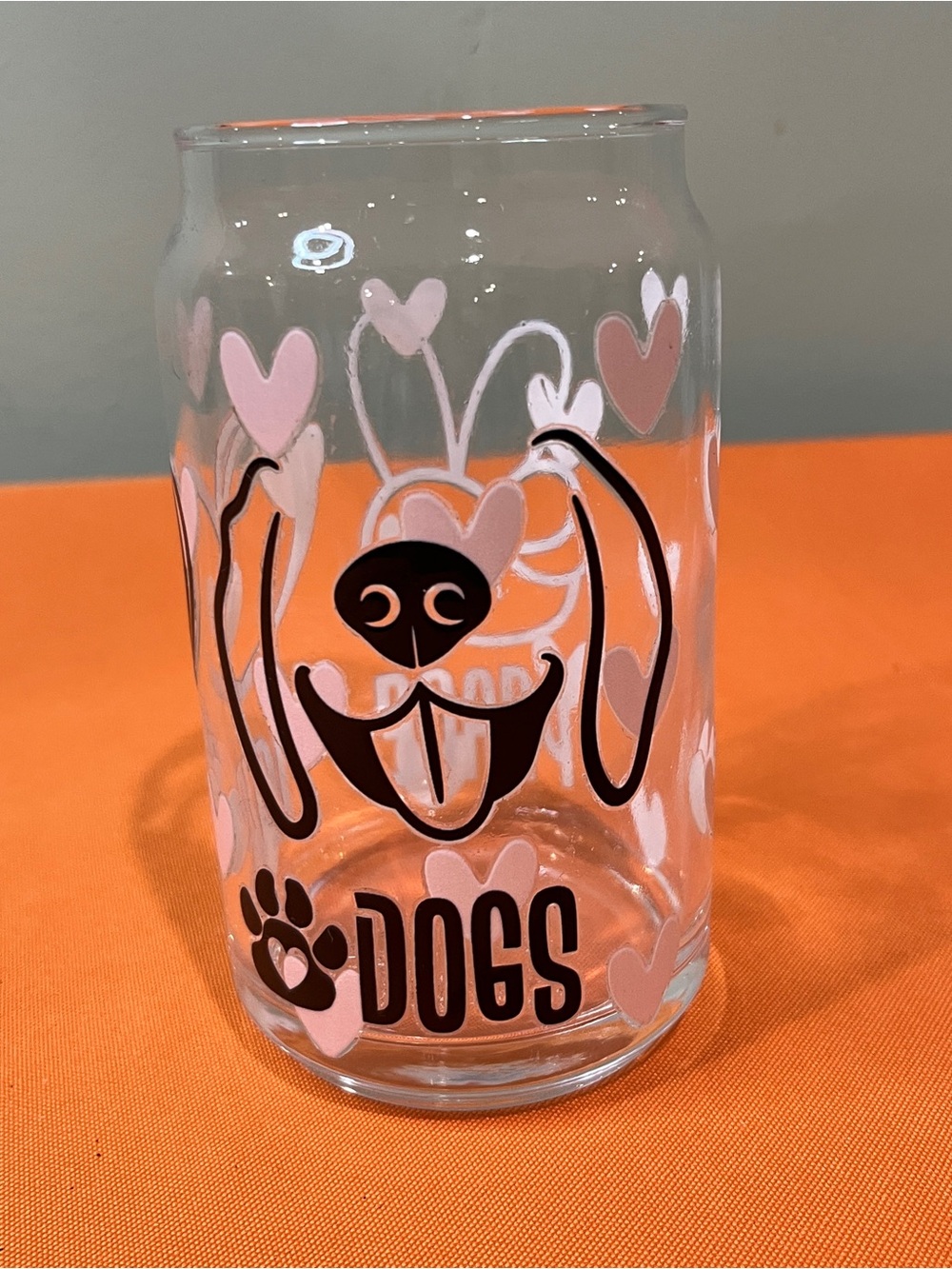 Clear Glass Dog Tumbler with Pink Heart Accents - DOGS Design